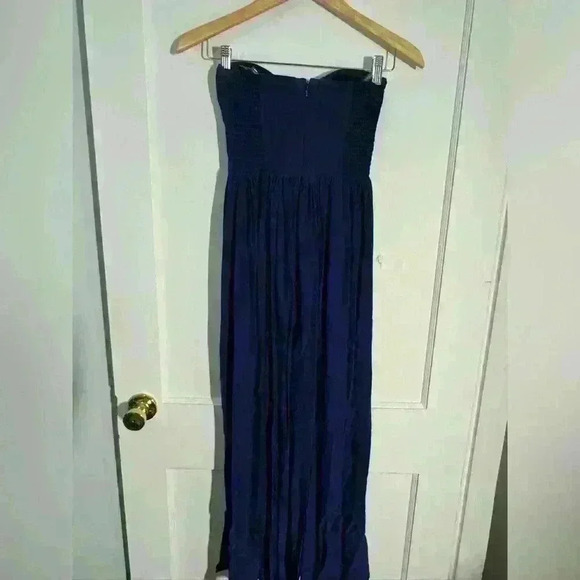 AMANDA UPRICHARD GISELE NAVY BLUE SILK MAXI DRESS GOWN STRAPLESS - Picture 8 of 10